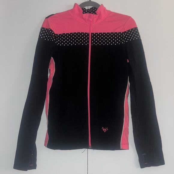 Justice Girls Track Jacket - Size 18 - Pink/Black with Polka Dots & Thumb Holes - Picture 2 of 5